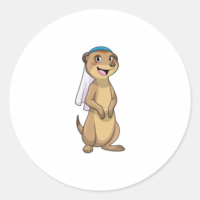 Sticker Rond Meerkat as Bride with Veil (Devant)