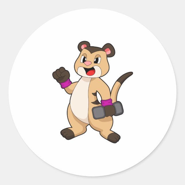 Sticker Rond Meerkat avec Dumbbell (Devant)