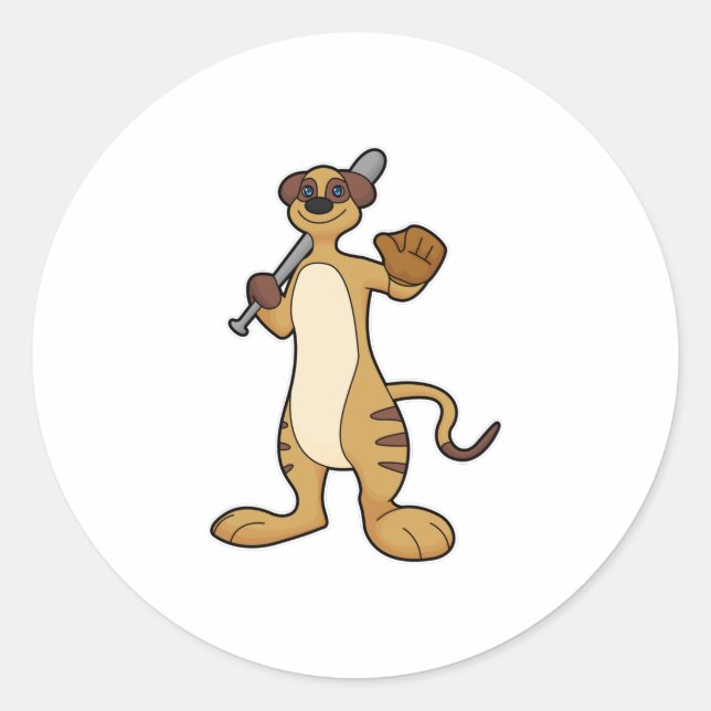 Sticker Rond Meerkat comme joueur de baseball avec batte de bas (Devant)