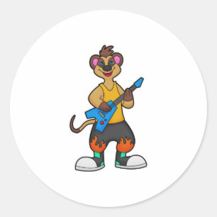 Sticker Rond Meerkat comme musicien avec guitare