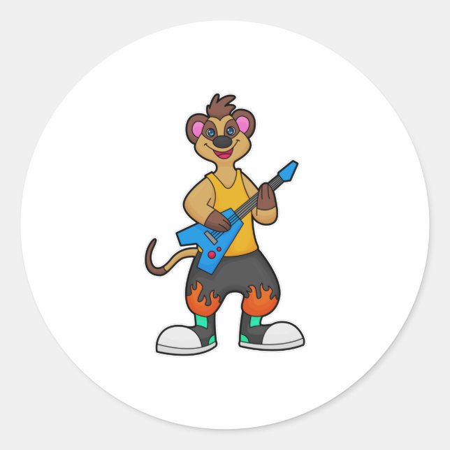 Sticker Rond Meerkat comme musicien avec guitare (Devant)