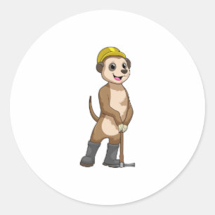 Sticker Rond Meerkat en tant que mineur avec Pickaxe
