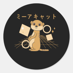 Sticker Rond Meerkat Japonais Kawaii Animaux Retro Cute