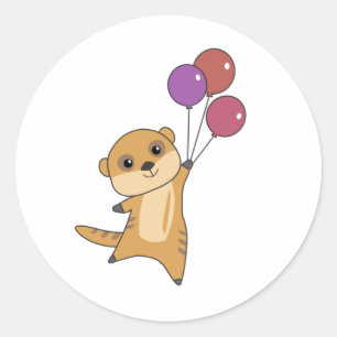 Sticker Rond Meerkat Mouches Avec Ballons Animaux mignons Pour 