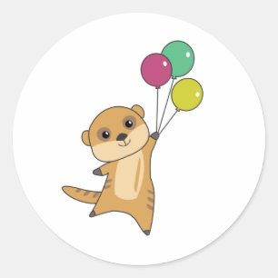 Sticker Rond Meerkat Mouches Avec Ballons Animaux mignons Pour 