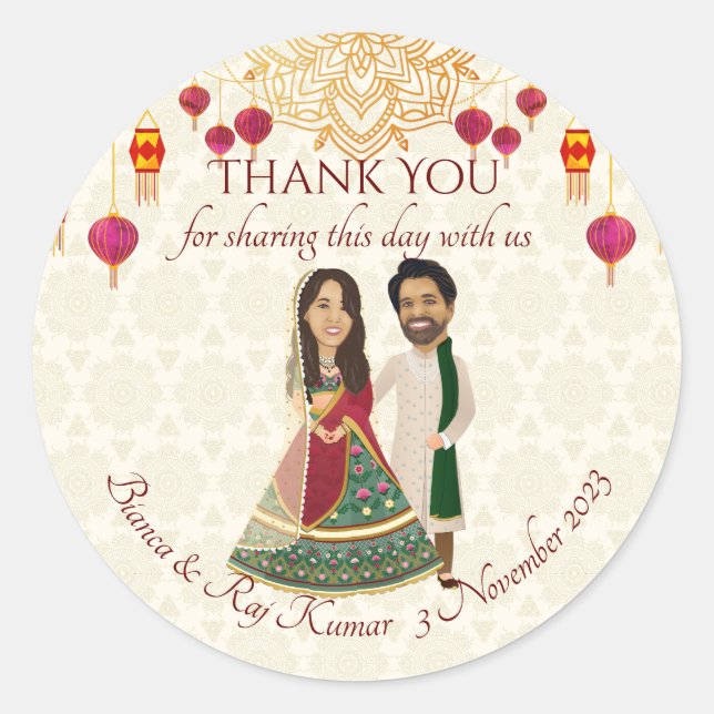 Sticker Rond Mehndi & sangeet manadala et couple indien mignon (Devant)