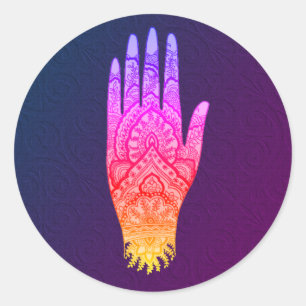 Sticker Rond Mehndi tatouage main Art arc-en-ciel