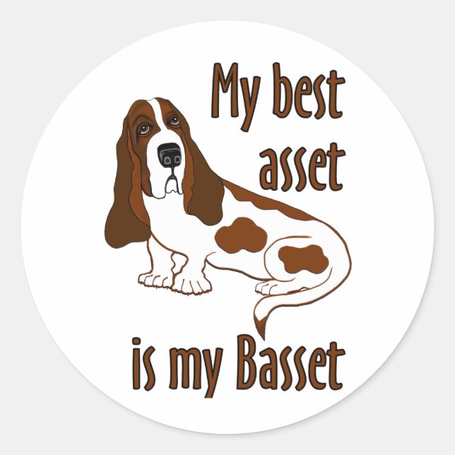 Sticker Rond Meilleur Actif Basset Hound Dog Drôle Devis (Devant)