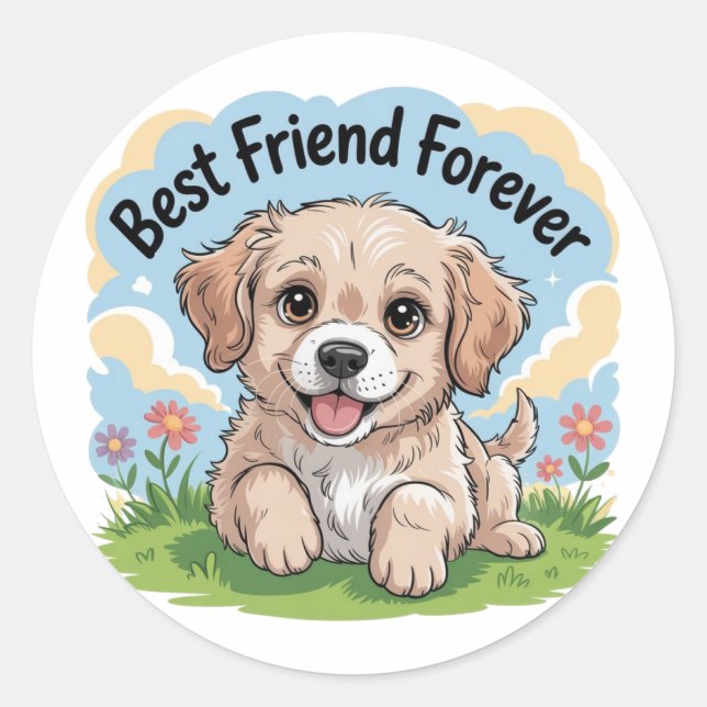 Sticker Rond Meilleur Ami Du Chiot (Devant)