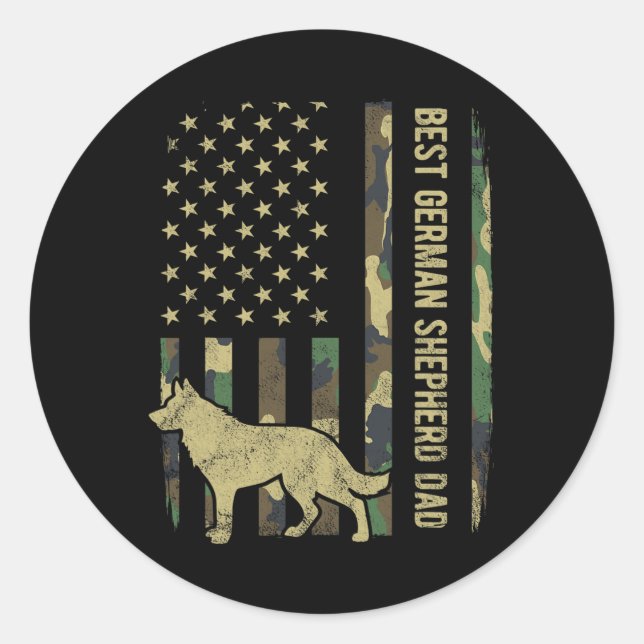 Sticker Rond Meilleur Berger Allemand Chien Papa Camouflage Amé (Devant)
