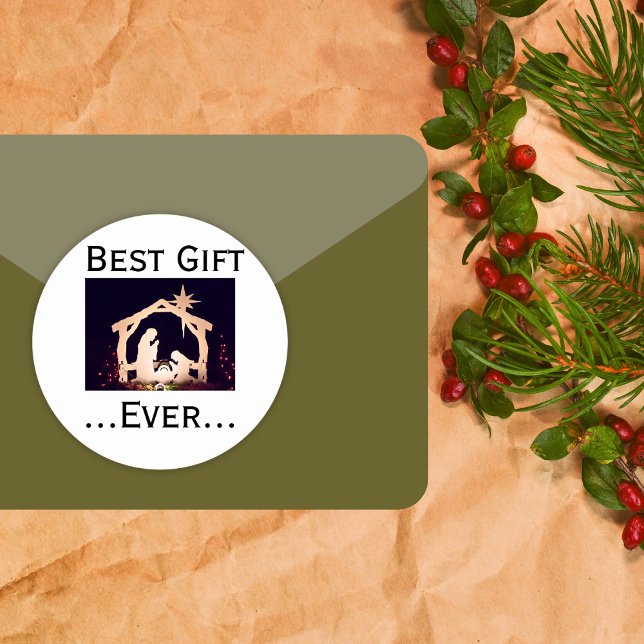 Sticker Rond Meilleur cadeau de Noël Nativité Story (Créateur téléchargé)