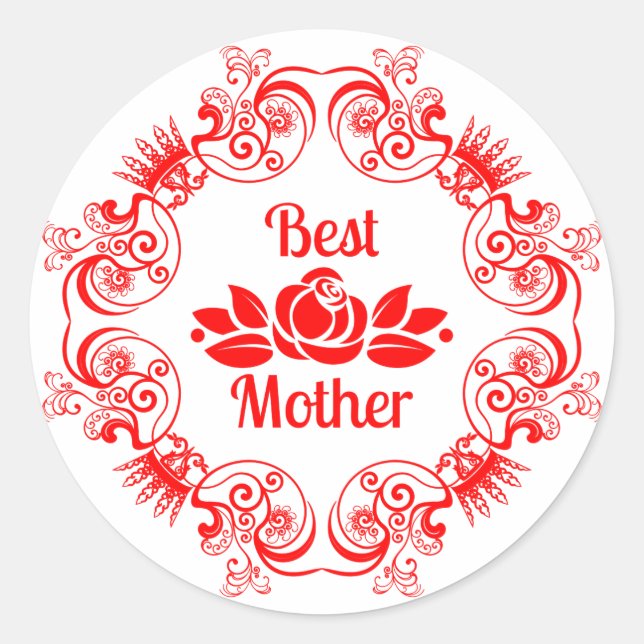 Sticker Rond Meilleur Cadre Rose Rouge Et Floral (Devant)