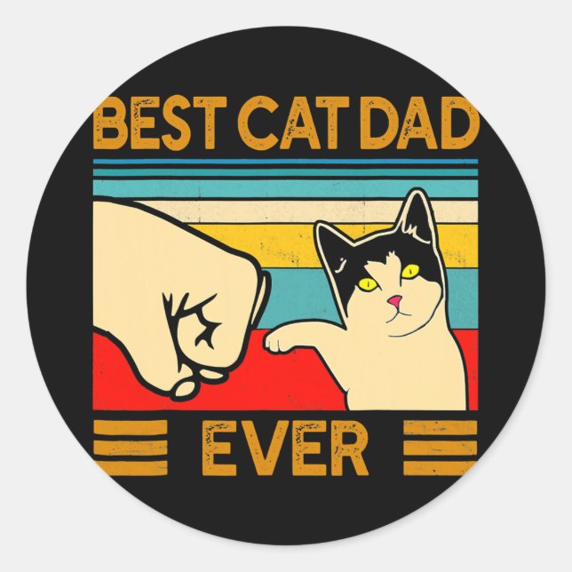 Sticker Rond Meilleur Cat Papa Ever Funny Cat Daddy Father Day (Devant)