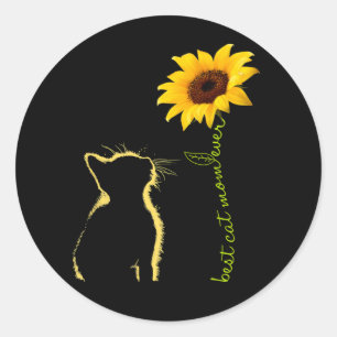 Sticker Rond Meilleur Chat Maman Ever Sunflower Mère's Day Cade