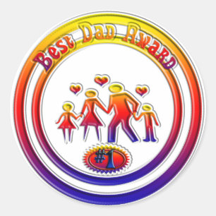Sticker Rond Meilleur DAD Award Rainbow Family