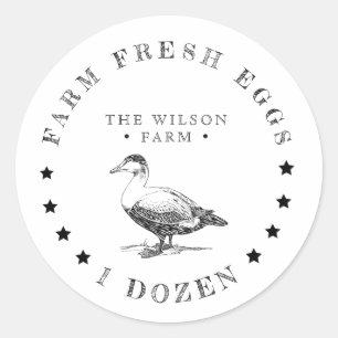 Sticker Rond meilleur de la ferme étoiles canard Oeuf Carton St