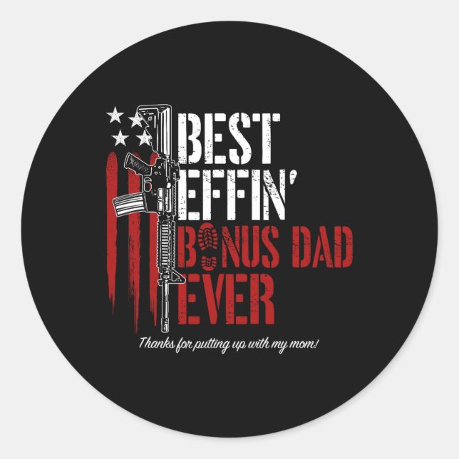 Sticker Rond Meilleur Effet Bonus Papa Jamais Papa Droits d'Arm (Devant)
