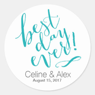 Sticker Rond MEILLEUR JOUR Jour de mariage   TURQUOISE