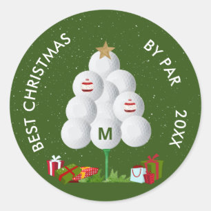 Sticker Rond Meilleur Noël par Par Golf Ball Tree Année initial