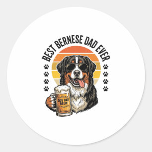 Sticker Rond Meilleur Papa Bernois Vintage T-Shirt Bière Chien 