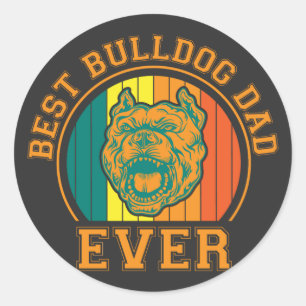 Sticker Rond Meilleur Papa Bouledogue Ever Rétro Vintage Fête d