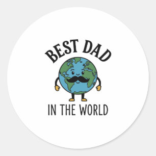 Sticker Rond Meilleur Papa du Monde Earth Moustache Shirt Desig