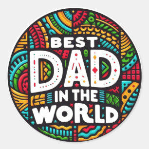 Sticker Rond Meilleur Papa Du Monde - Mosaïque Arc-en-ciel Vibr