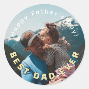 Sticker Rond Meilleur Papa Ever Carte Photo Complète Modèle Min