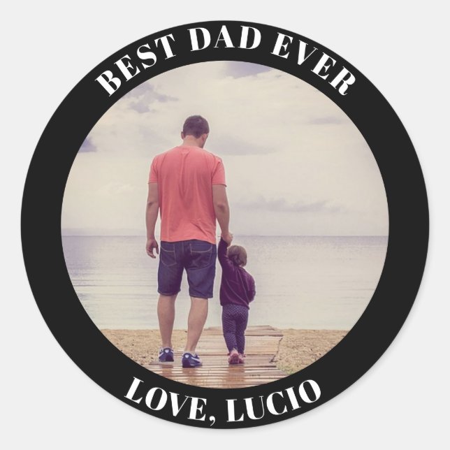 Sticker Rond Meilleur papa photo personnalisée noir (Devant)