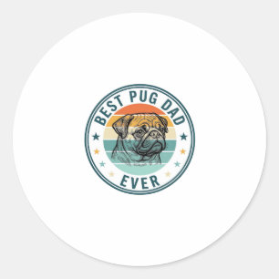 Sticker Rond Meilleur papa Pug Ever Vintage gravure de chien T-