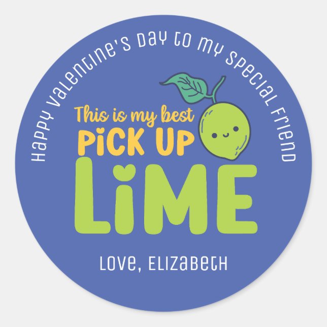 Sticker Rond Meilleur Pickup Lime Funny Pun mignon Saint Valent (Devant)