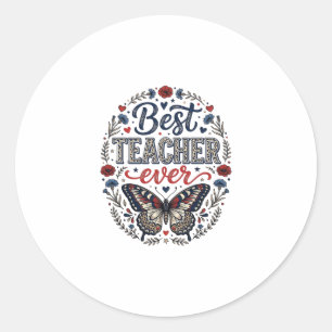 Sticker Rond Meilleur Professeur Ever Vintage Papillon Floral C