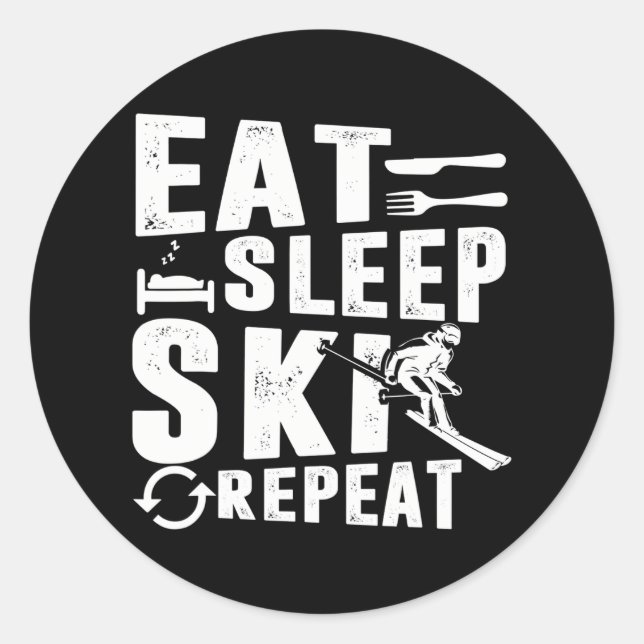 Sticker Rond Meilleur vêtement de ski Manger Sleep Ski Répéter  (Devant)