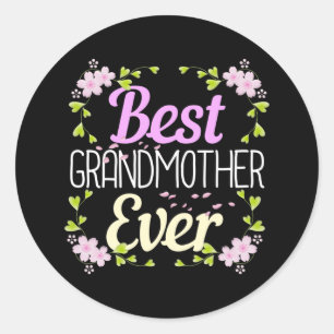 Sticker Rond Meilleure grand-mère jamais - Rose Floral