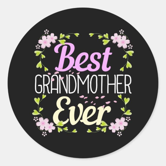 Sticker Rond Meilleure grand-mère jamais - Rose Floral (Devant)