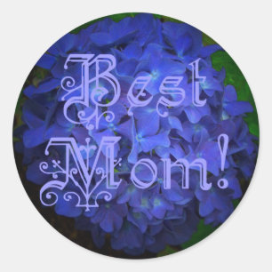 Sticker Rond Meilleure maman avec Arrière - plan de fleurs bleu