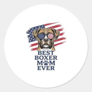 Sticker Rond Meilleure Maman Boxer Patriote Chemise Chien Desig