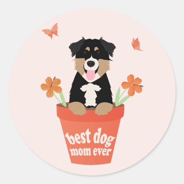 Sticker Rond Meilleure maman chien Ever Australian Shepherd Pot (Devant)