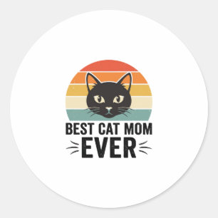 Sticker Rond Meilleure Maman de Chat Retro Visage de Chat Desig