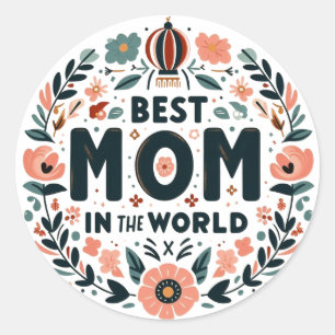 Sticker Rond Meilleure Maman du Monde - Couronne Fleurie