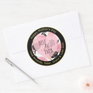 Sticker Rond Meilleure maman Jamais Coeurs et Roses