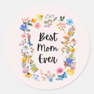 Sticker Rond Meilleure Maman Jamais Joli Fleurs sauvages Boho F