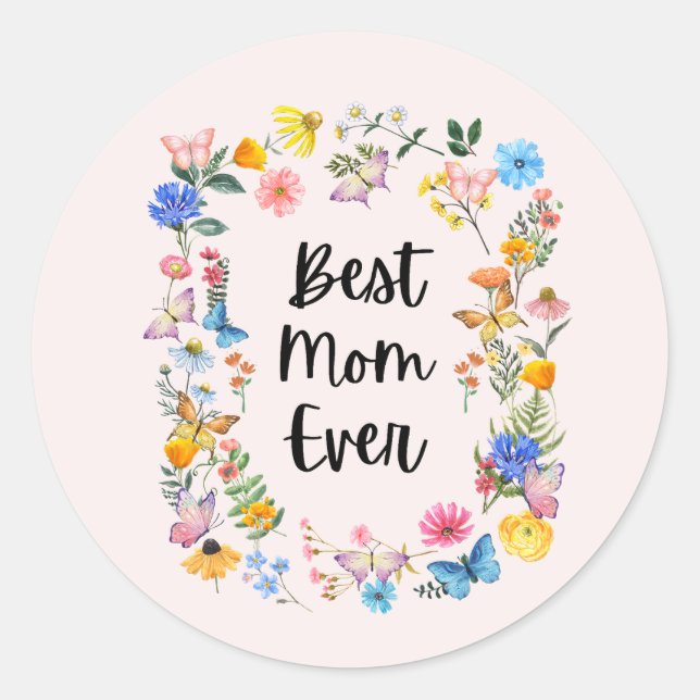 Sticker Rond Meilleure Maman Jamais Joli Fleurs sauvages Boho F (Devant)