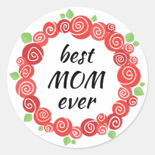 Sticker Rond Meilleure mère jamais roses rouges printemps