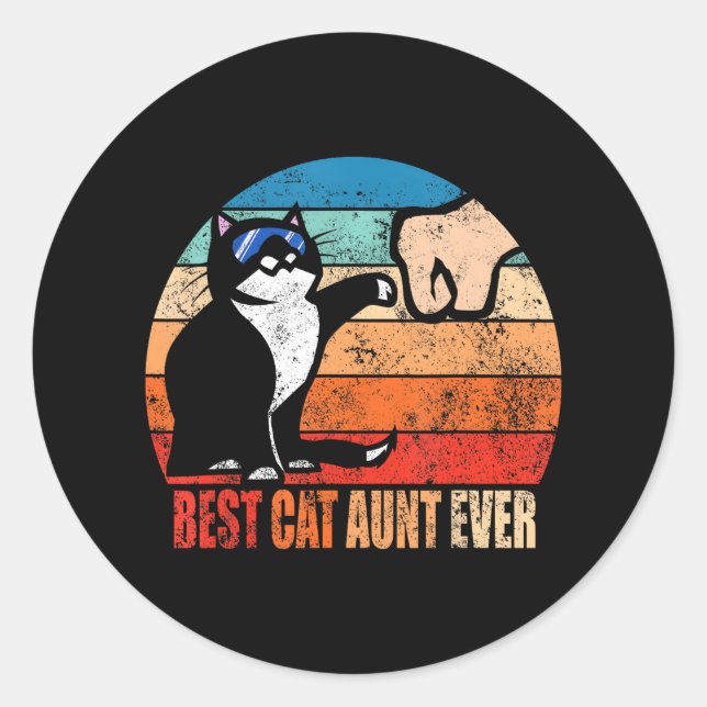 Sticker Rond Meilleure tante de chat jamais avec un coup de poi (Devant)