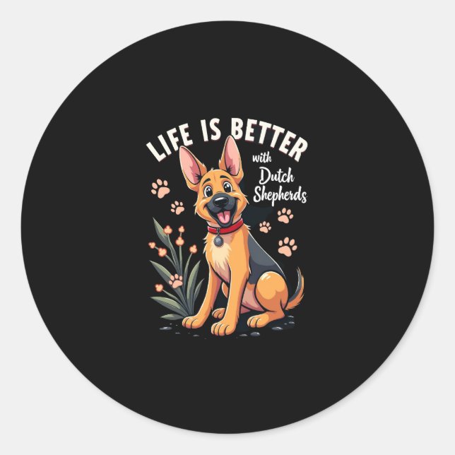 Sticker Rond Meilleure vie avec Dutch Shepherd Débardeur (Devant)