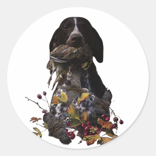 Sticker Rond Meilleures heures de la journée à la chasse, GSP (Devant)