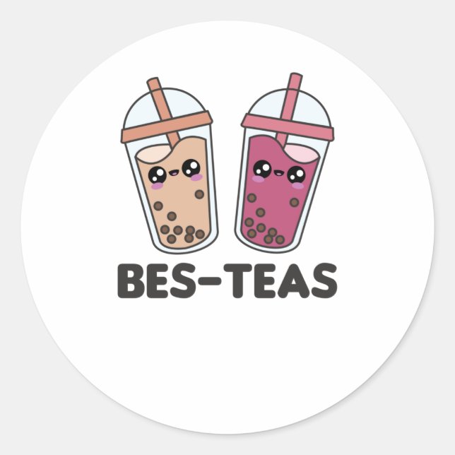 Sticker Rond Meilleurs Thés - Bubble Tea Kawaii Boba Tea Love (Devant)