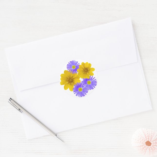 Sticker Rond Mélange de Fleur sauvage jaune violet (Enveloppe)