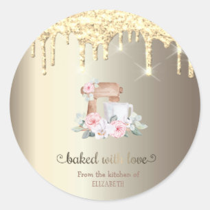 Sticker Rond Mélange de fleurs de cuisine avec gouttes de paill